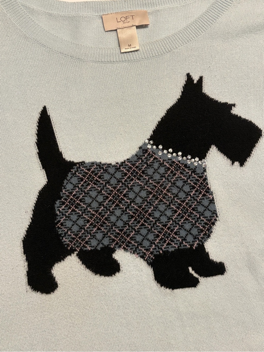 LOFT Light Blue Sweater with Cute Black Scottie Dog - Picture 4 of 6